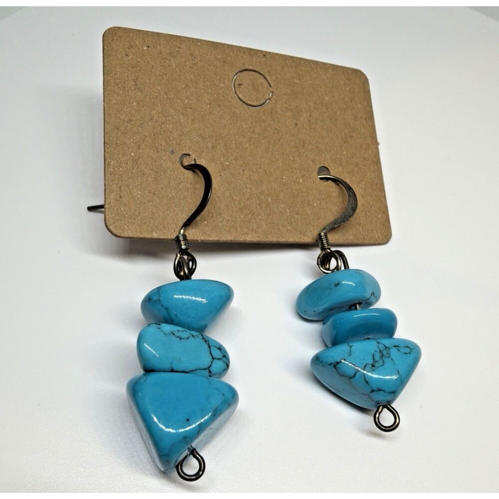 Boho Stacked Turquoise Chip Dangle Earrings Southwestern Stone Nugget Drop Hook
